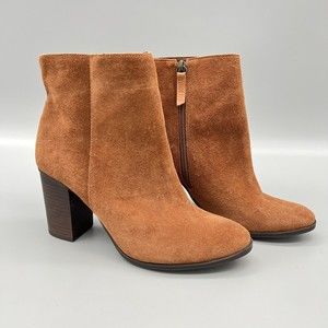 Schultz Womens Brown Suede Ankle Boots SZ 9 Block Heel Fashion Bootie Zipper EUC